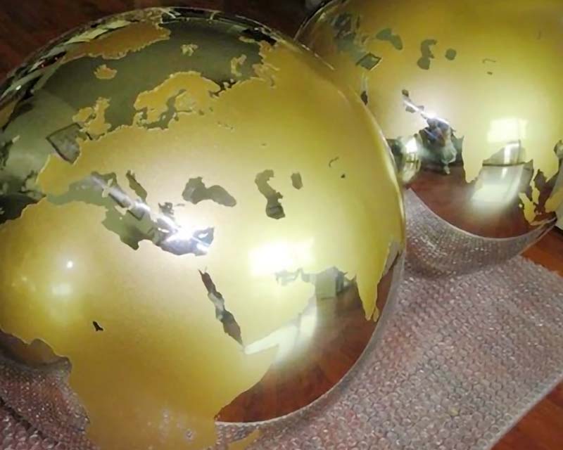 Hollow Metal Steel Balls w/ Sandblasted Continents in Gold