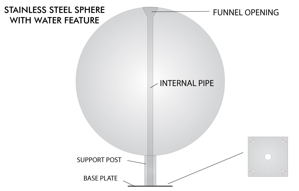Stainless Steel Sphere Water Feature Design Drawing